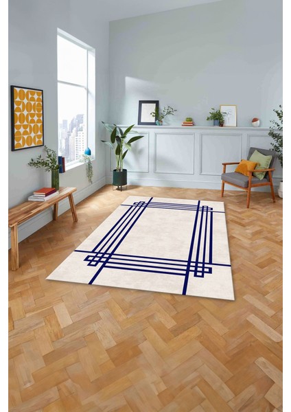Çerçeveli Geometrik Motifli Yıkanabilir Kaymaz Yolluk Mutfak Salon Halısı, Çerçeveli-67-Lacivert, modelleri