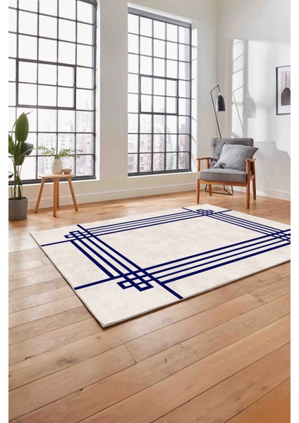Çerçeveli Geometrik Motifli Yıkanabilir Kaymaz Yolluk Mutfak Salon Halısı, Çerçeveli-67-Lacivert, indirimleri