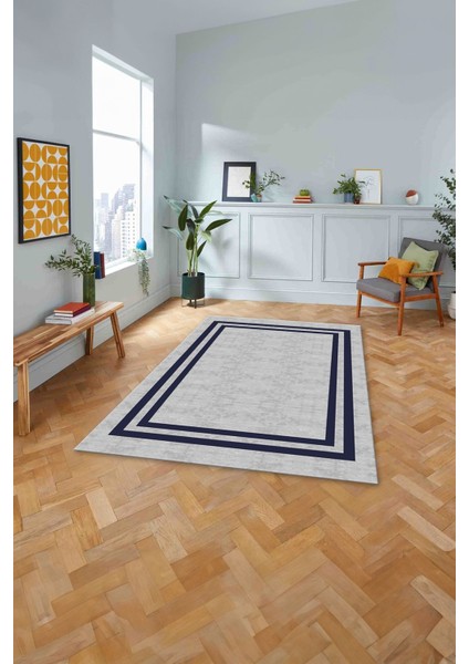 Çerçeveli Kenar Çizgi Desenli Yıkanabilir Kaymaz Yolluk Mutfak Salon Halısı, Çerçeveli-56-Lacivert, modelleri