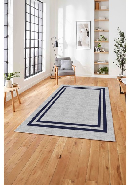 Çerçeveli Kenar Çizgi Desenli Yıkanabilir Kaymaz Yolluk Mutfak Salon Halısı, Çerçeveli-56-Lacivert, fırsatları