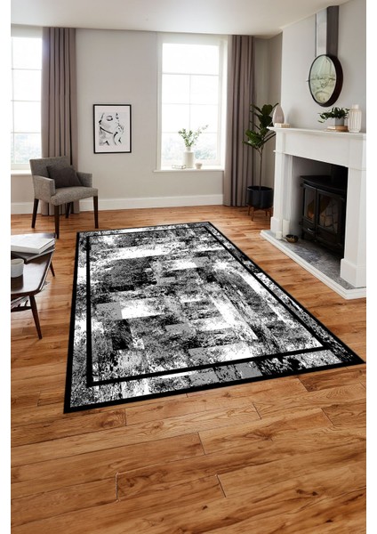 Çerçeveli Modern Dijital Baskılı Yıkanabilir Kaymaz Yolluk Mutfak Salon Halısı, Çerçeveli-77-Gri, fiyatları