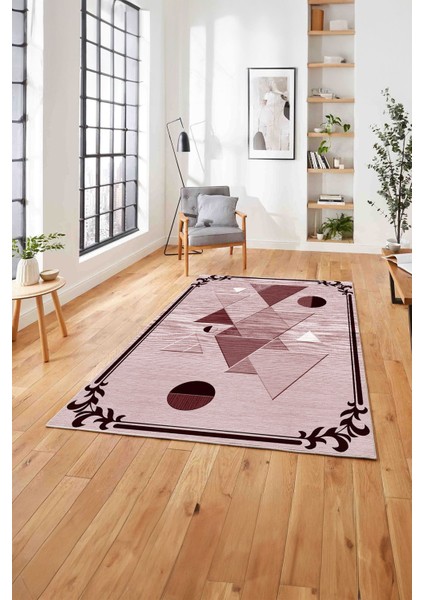 Çerçeveli Üçgen Desenli Yıkanabilir Kaymaz Yolluk Mutfak Salon Halısı, Çerçeveli-84-Bordo, fırsatları