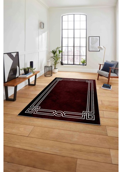 Çerçeveli Hitit Model Yıkanabilir Kaymaz Yolluk Mutfak Salon Halısı, Çerçeveli-71-Bordo,