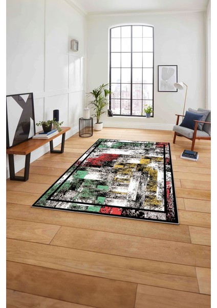 Çerçeveli Modern Dijital Baskılı Yıkanabilir Kaymaz Yolluk Mutfak Salon Halısı, Çerçeveli-77-Renkli,
