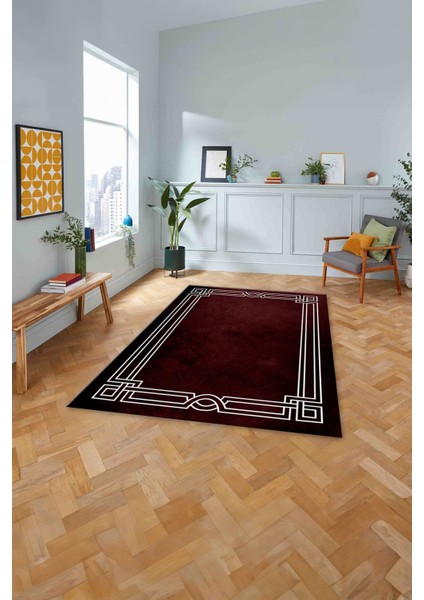 Çerçeveli Hitit Model Yıkanabilir Kaymaz Yolluk Mutfak Salon Halısı, Çerçeveli-71-Bordo,