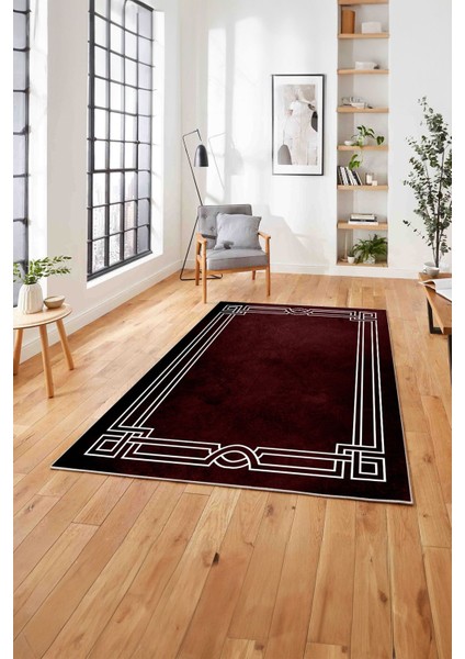 Çerçeveli Hitit Model Yıkanabilir Kaymaz Yolluk Mutfak Salon Halısı, Çerçeveli-71-Bordo,