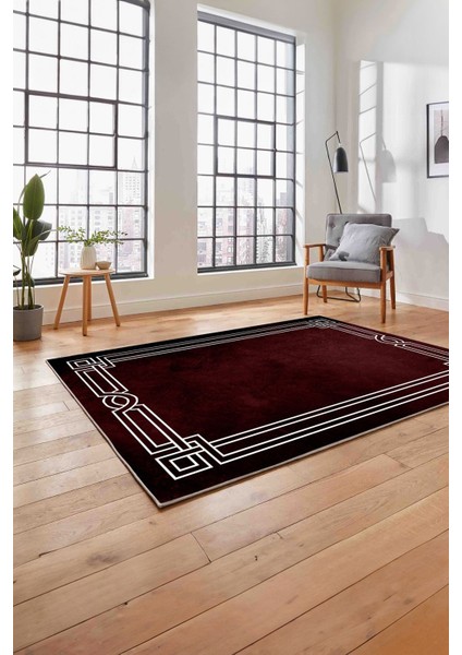 Çerçeveli Hitit Model Yıkanabilir Kaymaz Yolluk Mutfak Salon Halısı, Çerçeveli-71-Bordo,