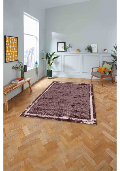 Baskılı Çerçeveli Zigzag Modelli Yıkanabilir Kaymaz Yolluk Mutfak Salon Halısı, Çerçeveli-73-Bordo,