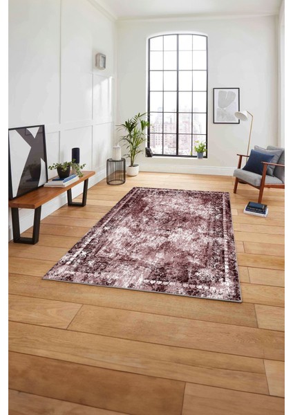 Çerçeveli Dekoratif Baskılı Yıkanabilir Kaymaz Yolluk Mutfak Salon Halısı, Çerçeveli-89-Bordo,