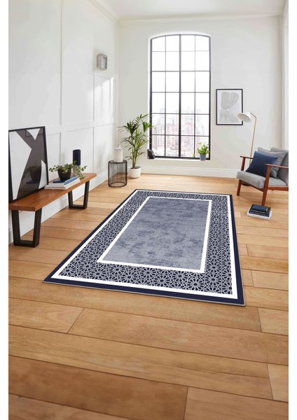 Çerçeveli Yeni Nesil Model Yıkanabilir Kaymaz Yolluk Mutfak Salon Halısı, Çerçeveli-91-Lacivert,
