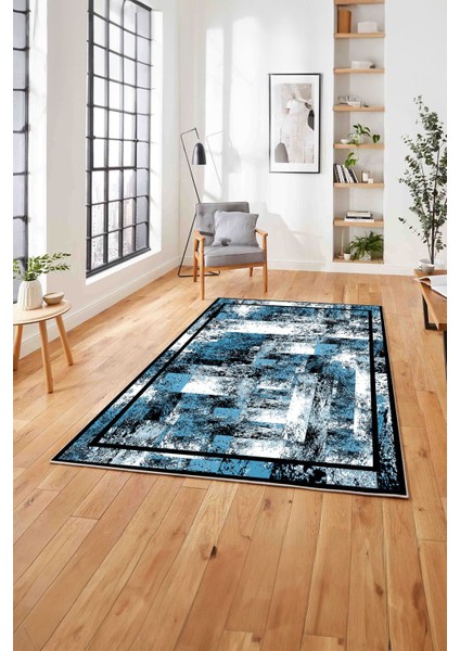 Çerçeveli Modern Dijital Baskılı Yıkanabilir Kaymaz Yolluk Mutfak Salon Halısı, Çerçeveli-77-Mavi, fırsatları