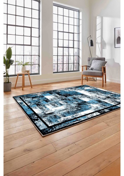 Çerçeveli Modern Dijital Baskılı Yıkanabilir Kaymaz Yolluk Mutfak Salon Halısı, Çerçeveli-77-Mavi, indirimleri