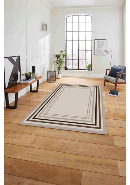 Çerçeveli Modern Dijital Baskılı Yıkanabilir Kaymaz Yolluk Mutfak Salon Halısı, Çerçeveli-78-Kahve,