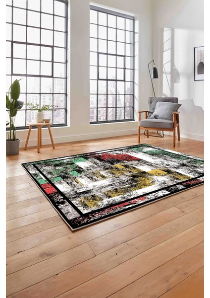 Çerçeveli Modern Dijital Baskılı Yıkanabilir Kaymaz Yolluk Mutfak Salon Halısı, Çerçeveli-77-Renkli, indirimleri