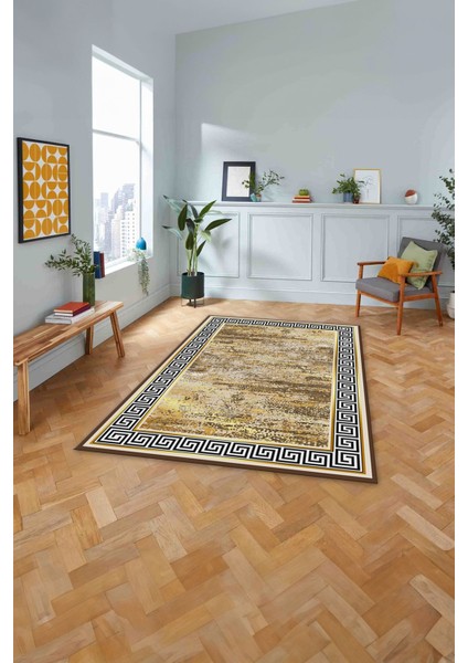 Çerçeveli Klasik Modern Baskılı Yıkanabilir Kaymaz Yolluk Mutfak Salon Halısı, Çerçeveli-106-Kahve, modelleri