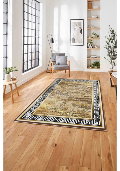 Çerçeveli Klasik Modern Baskılı Yıkanabilir Kaymaz Yolluk Mutfak Salon Halısı, Çerçeveli-106-Kahve, fırsatları
