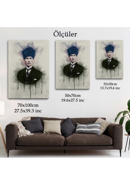 - Atatürk Portre Tablosu Mustafa Kemal Atatürk Dikdörtgen Dekoratif Kanvas Tablo-Cz-77