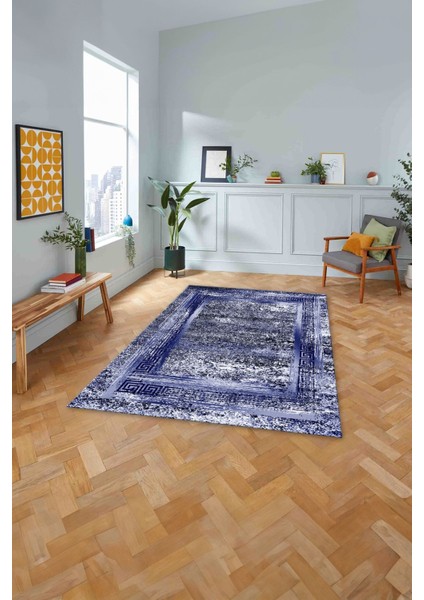 Çerçeveli Modern Sade Baskılı Yıkanabilir Kaymaz Yolluk Mutfak Salon Halısı, Çerçeveli-119-Lacivert, modelleri