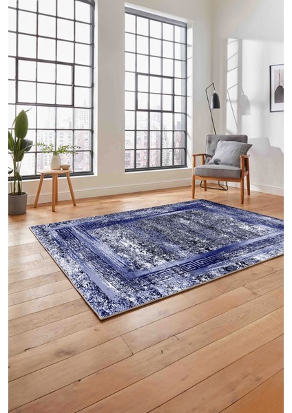 Çerçeveli Modern Sade Baskılı Yıkanabilir Kaymaz Yolluk Mutfak Salon Halısı, Çerçeveli-119-Lacivert, indirimleri