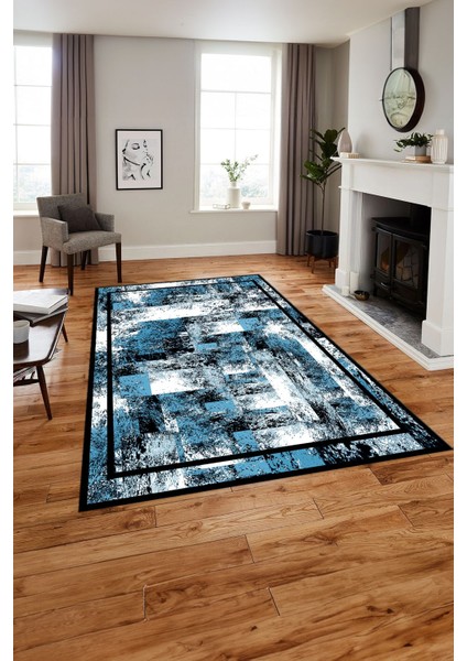 Çerçeveli Modern Dijital Baskılı Yıkanabilir Kaymaz Yolluk Mutfak Salon Halısı, Çerçeveli-77-Mavi, fiyatları