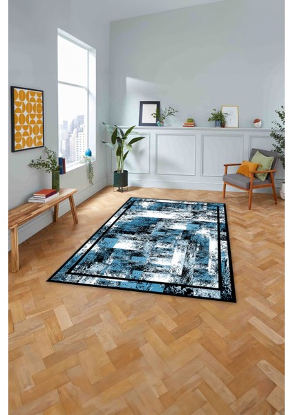 Çerçeveli Modern Dijital Baskılı Yıkanabilir Kaymaz Yolluk Mutfak Salon Halısı, Çerçeveli-77-Mavi, modelleri