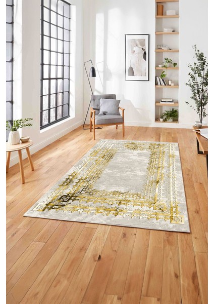 Çerçeveli Otantik Desen Yıkanabilir Kaymaz Yolluk Mutfak Salon Halısı, Çerçeveli-76-Gold, fırsatları