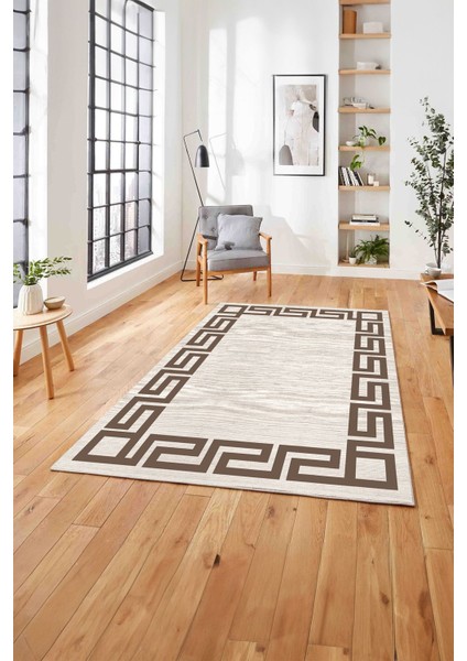 Çerçeveli Geometrik Kenar Detay Yıkanabilir Kaymaz Yolluk Mutfak Salon Halısı, Çerçeveli-116-Vizon, fırsatları
