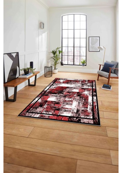 Çerçeveli Modern Dijital Baskılı Yıkanabilir Kaymaz Yolluk Mutfak Salon Halısı,Çerçeveli-77-Kırmızı,