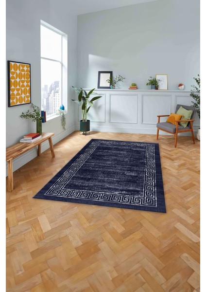 Çerçeveli Klasik Modern Yıkanabilir Kaymaz Yolluk Mutfak Salon Halısı, Çerçeveli-96-Lacivert, modelleri