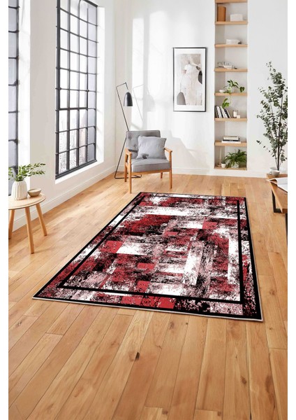 Çerçeveli Modern Dijital Baskılı Yıkanabilir Kaymaz Yolluk Mutfak Salon Halısı,Çerçeveli-77-Kırmızı, fırsatları