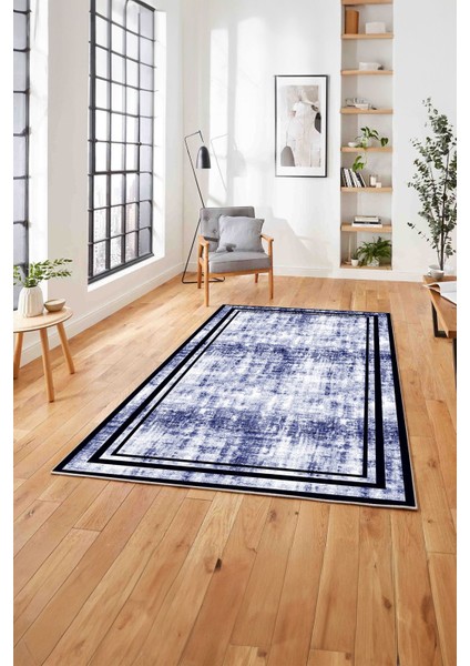 Çerçeveli Sade Modern Baskılı Yıkanabilir Kaymaz Yolluk Mutfak Salon Halısı, Çerçeveli-80-Lacivert, fırsatları