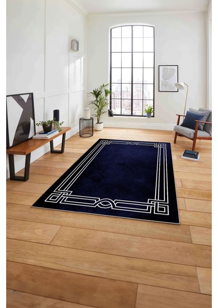 Çerçeveli Hitit Model Yıkanabilir Kaymaz Yolluk Mutfak Salon Halısı, Çerçeveli-71-Lacivert,