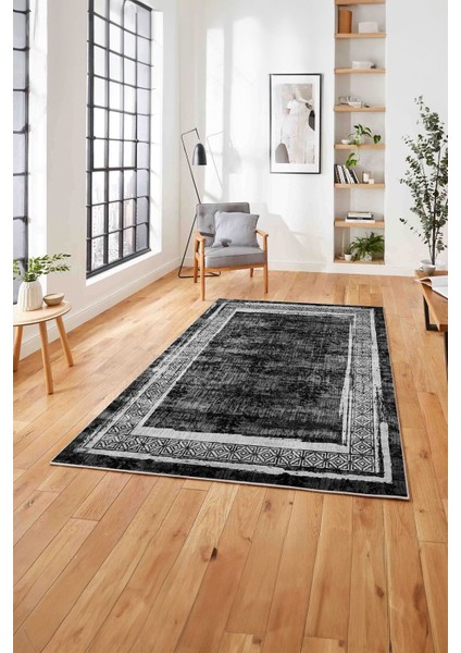 Çerçeveli Otantik Desen Detay Yıkanabilir Kaymaz Yolluk Mutfak Salon Halısı, Çerçeveli-115-Antrasit, fırsatları