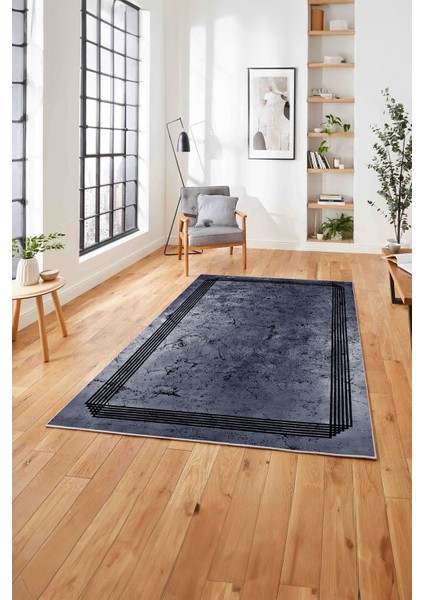 Çerçeveli Sade Mermer Desenli Yıkanabilir Kaymaz Yolluk Mutfak Salon Halısı, Çerçeveli-105-Lacivert, fırsatları