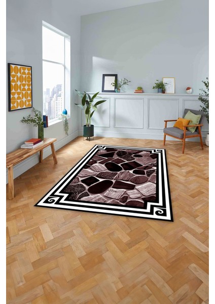 Çerçeveli Mermer Görünümlü Yıkanabilir Kaymaz Yolluk Mutfak Salon Halısı, Çerçeveli-124-Bordo, modelleri