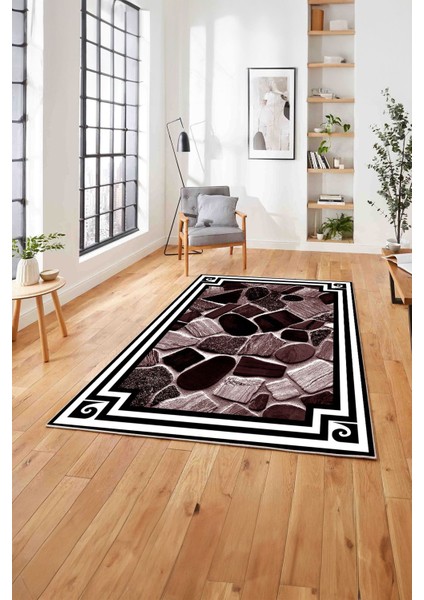 Çerçeveli Mermer Görünümlü Yıkanabilir Kaymaz Yolluk Mutfak Salon Halısı, Çerçeveli-124-Bordo, fırsatları