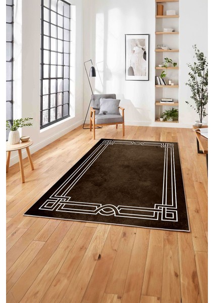 Çerçeveli Hitit Model Yıkanabilir Kaymaz Yolluk Mutfak Salon Halısı, Çerçeveli-71-Kahve,