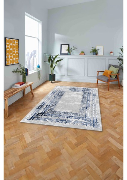 Çerçeveli Otantik Desen Yıkanabilir Kaymaz Yolluk Mutfak Salon Halısı, Çerçeveli-76-Lacivert, modelleri