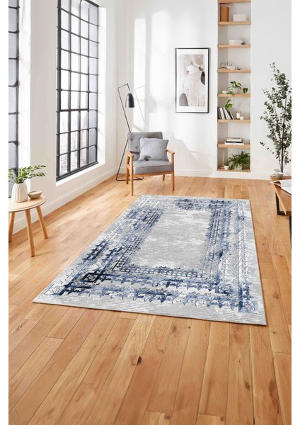 Çerçeveli Otantik Desen Yıkanabilir Kaymaz Yolluk Mutfak Salon Halısı, Çerçeveli-76-Lacivert, fırsatları