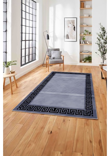 Çerçeveli Çizgi Detaylı Modern Yıkanabilir Kaymaz Yolluk Mutfak Salon Halısı,Çerçeveli-101-Lacivert, fırsatları