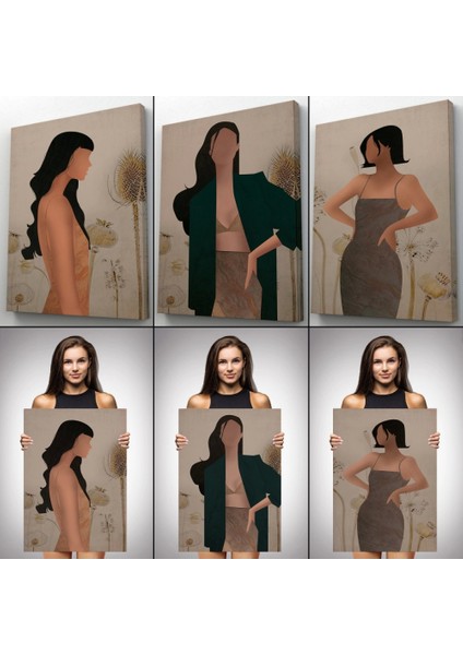 - Yüzsüz Soyut Kandınlar Dekoratif Duvar Tablosu Üçlü Set-Dş-96