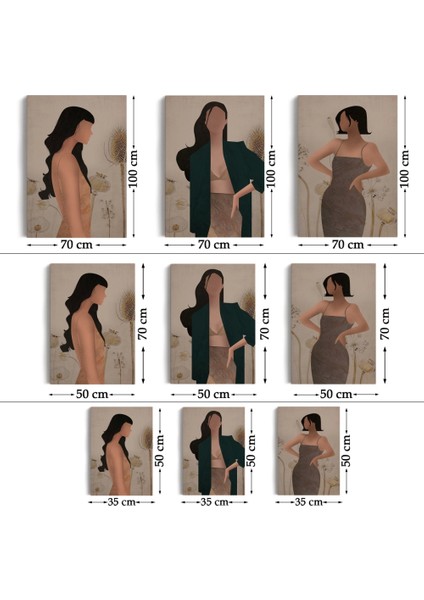 - Yüzsüz Soyut Kandınlar Dekoratif Duvar Tablosu Üçlü Set-Dş-96