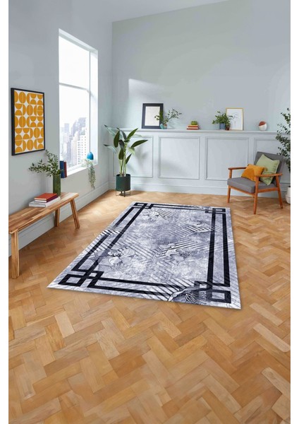 Çerçeveli Çiçek Motifli Yıkanabilir Kaymaz Yolluk Mutfak Salon Halısı, Çerçeveli-122-Lacivert, modelleri