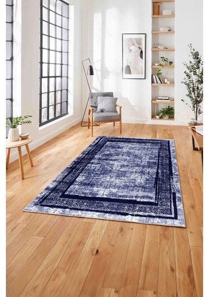 Çerçeveli Otantik Desen Detay Yıkanabilir Kaymaz Yolluk Mutfak Salon Halısı, Çerçeveli-115-Lacivert, fırsatları