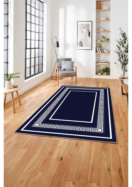Çerçeveli Kenar Desenli Yıkanabilir Kaymaz Yolluk Mutfak Salon Halısı, Çerçeveli-92-Lacivert, fırsatları