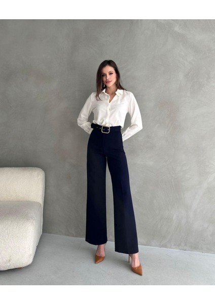 Kadın Bella Kaplama Kemerli Likralı Palazzo Pantolon