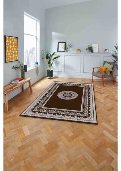 Çerçeveli Göbek Desenli Yıkanabilir Kaymaz Yolluk Mutfak Salon Halısı, Çerçeveli-88-Kahve, modelleri