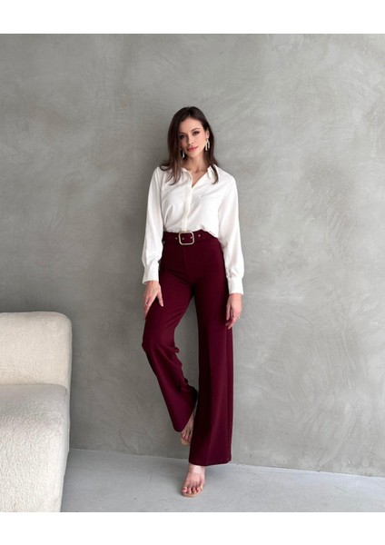Kadın Bella Kaplama Kemerli Likralı Palazzo Pantolon