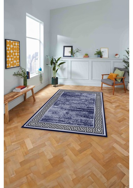 Çerçeveli Klasik Modern Baskılı Yıkanabilir Kaymaz Yolluk Mutfak Salon Halısı,Çerçeveli106-Lacivert, modelleri