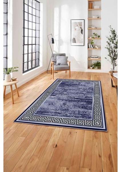 Çerçeveli Klasik Modern Baskılı Yıkanabilir Kaymaz Yolluk Mutfak Salon Halısı,Çerçeveli106-Lacivert, fırsatları